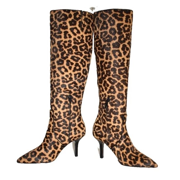 $330 MICHAEL KORS KATERINA KNEE HEEL BOOTS LEOPARD CALF LEATHER 5.5 (TE15) - Picture 4 of 7